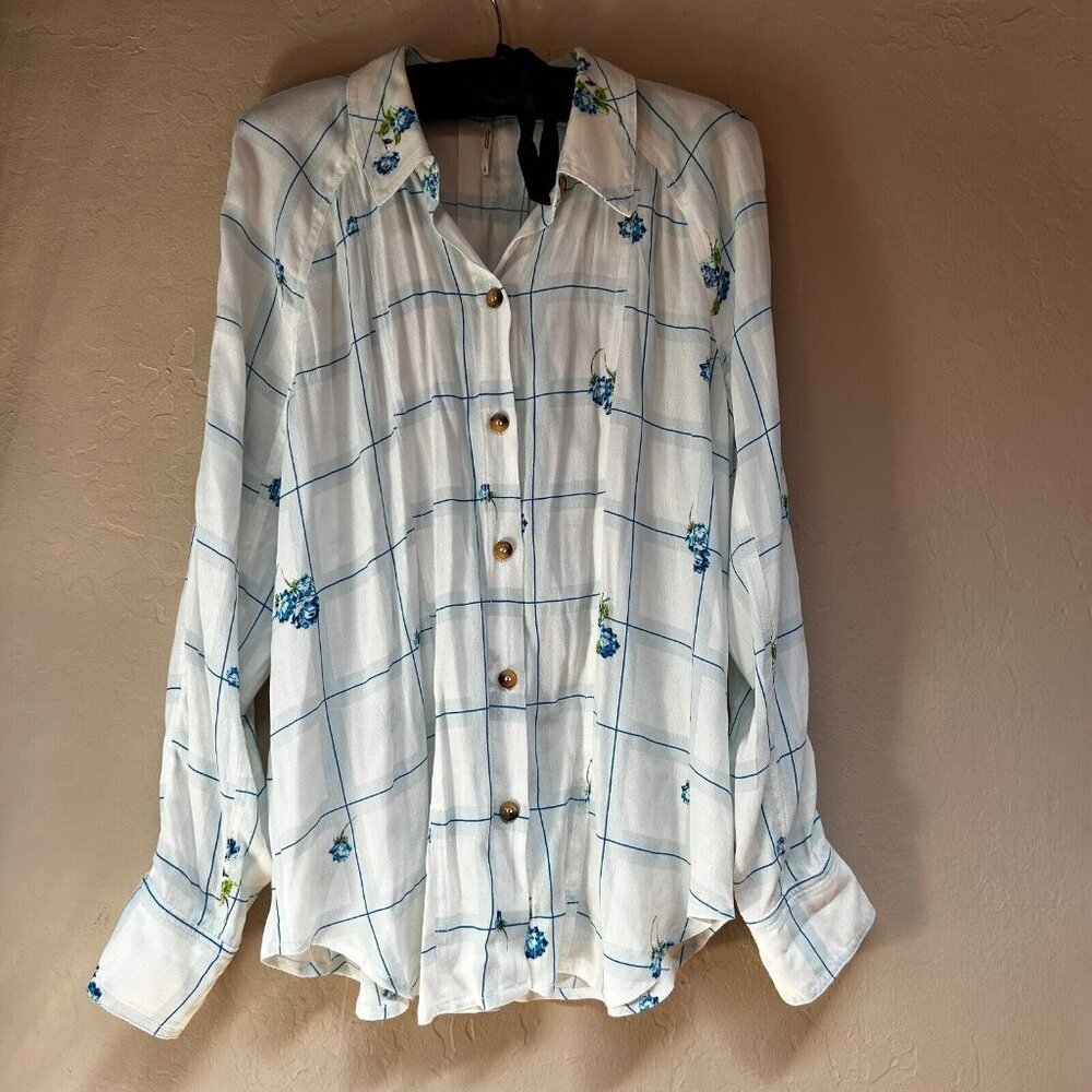 Free People Women's Window To My Heart Button Down Shirt Top White Size Small
